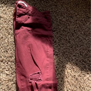 Burgundy jeans.